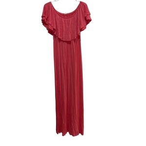 Pink‎ Blush Off Shoulder Ruffle Maxi Dress Women's S/MSmocked Waist Flowy